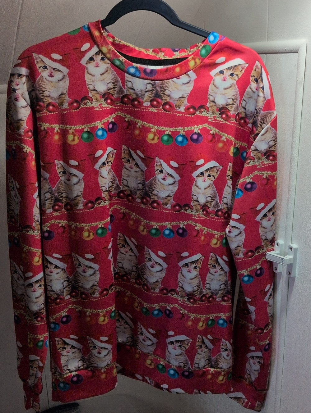 Red Cat Print Holiday Sweatshirt for Women